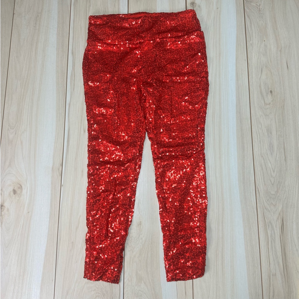 TIPSY ELVES RED SEQUIN High Waisted Rise Leggings Women's Size Large NWT‎ Red.
